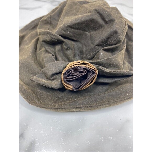 BARBOUR WOMENS WAXED COTTON BROWN LARGE W/ FLOWER HAT - Picture 1 of 5